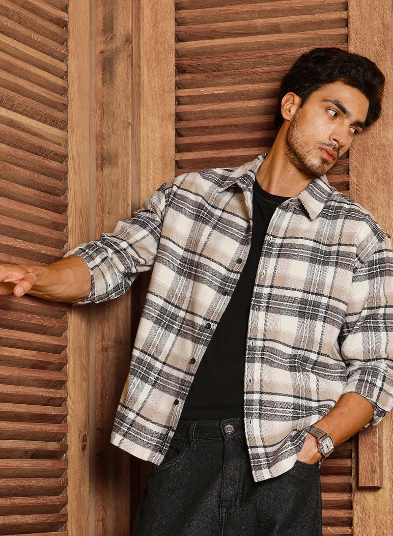 CAHOOT Men's Multi Checkered Regular Shirt For Casual Wear | Collared Neck | Long Sleeve | Button Closure | Cotton Blend Shirt Crafted With Comfort Fit For Everyday Wear (3587)