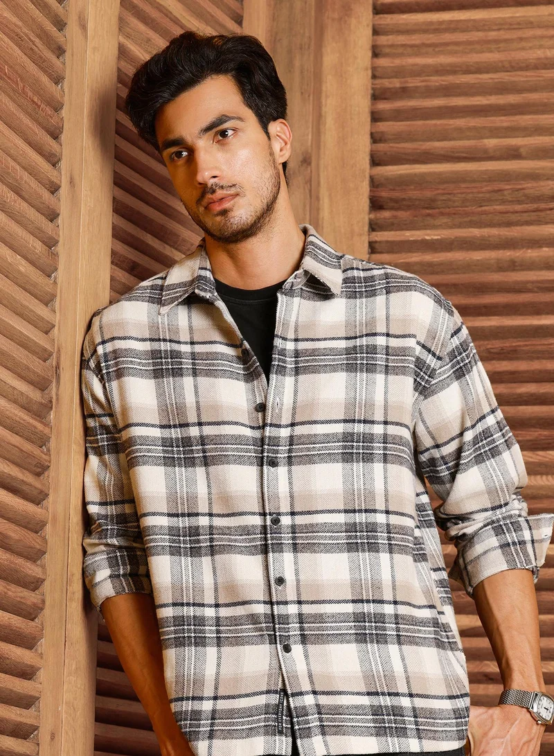 CAHOOT Men's Multi Checkered Regular Shirt For Casual Wear | Collared Neck | Long Sleeve | Button Closure | Cotton Blend Shirt Crafted With Comfort Fit For Everyday Wear (3587)