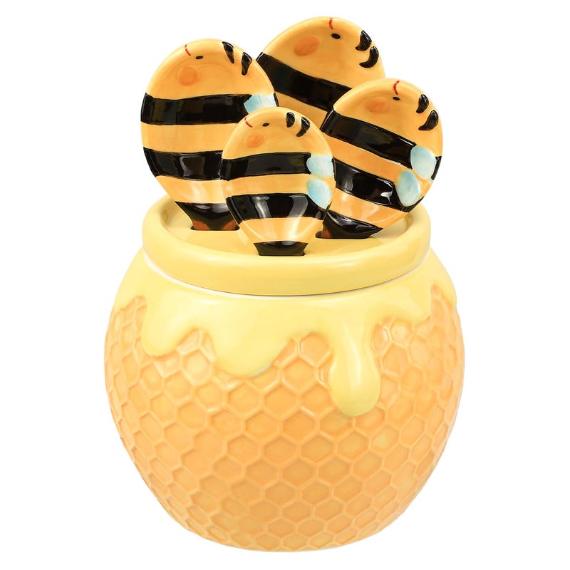 Sizikato 4pcs Porcelain Measuring Spoons with Base, Cute Ceramic Bee Spoons and Honeycomb Cup - Image 1
