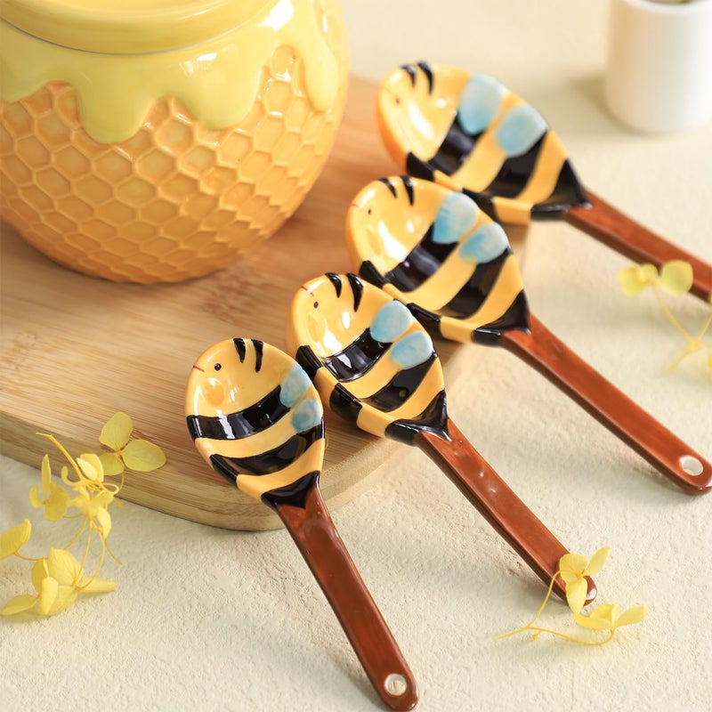 Sizikato 4pcs Porcelain Measuring Spoons with Base, Cute Ceramic Bee Spoons and Honeycomb Cup - Image 5