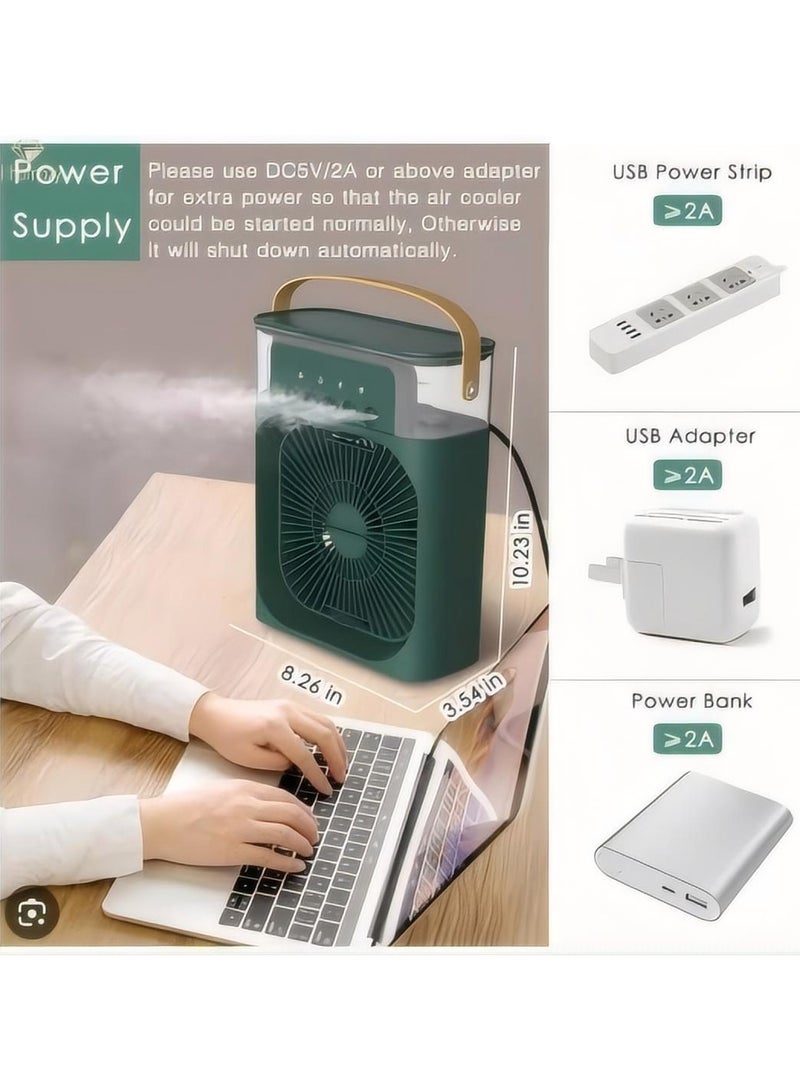 Generic Portable Humidifier Fan Misting Fan AIr Conditioner Household Small Air Cooler Hydrocooling Portable Air Adjustment 3 Speed Fan,USB Electric Fan LED Night Light(Green)  - Image 2