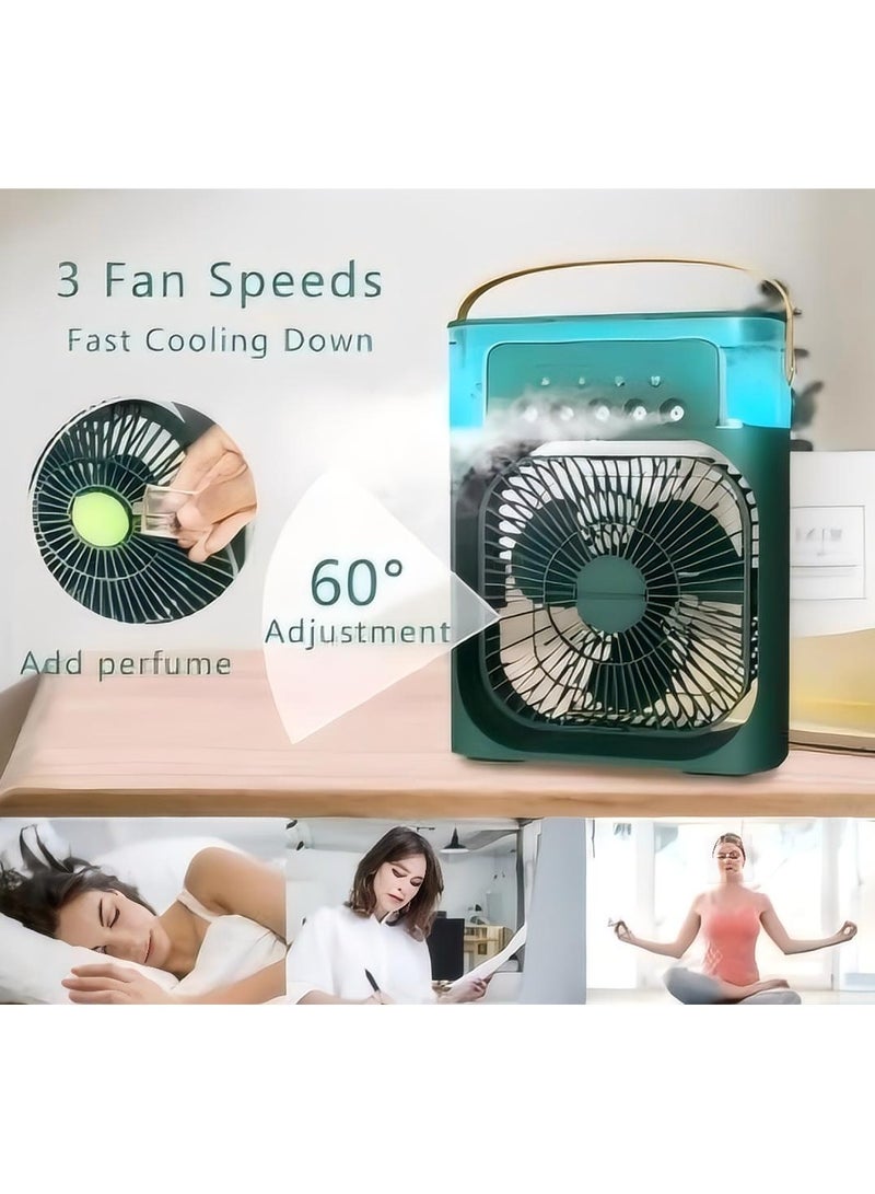 Generic Portable Humidifier Fan Misting Fan AIr Conditioner Household Small Air Cooler Hydrocooling Portable Air Adjustment 3 Speed Fan,USB Electric Fan LED Night Light(Green)  - Image 3