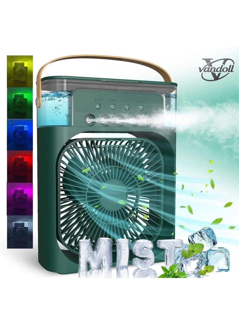 Vandoll Portable Humidifier Fan Misting Fan AIr Conditioner Household Small Air Cooler Hydrocooling Portable Air Adjustment 3 Speed Fan,USB Electric Fan LED Night Light(Green) - Image 1