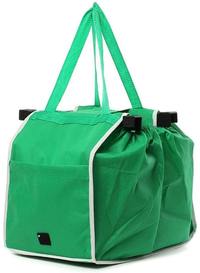 ECVV Reusable Grocery Bags Shopping Trolley Bags with Handles, Clip on Shopping Cart, Collapsible Grocery Tote Bags for Bulky, Light Items, Green - Image 1