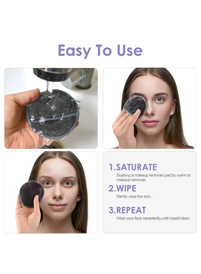 SUNLAND Reusable Makeup Remover Pads For Faceeyelips 16 Pack Microfiber Face Cleansing Gloves Washable With Laundry Bag And Travel Bag Rounds Toner Pads (Round 3.15Inchx16 Dark Grey)  - Image 5
