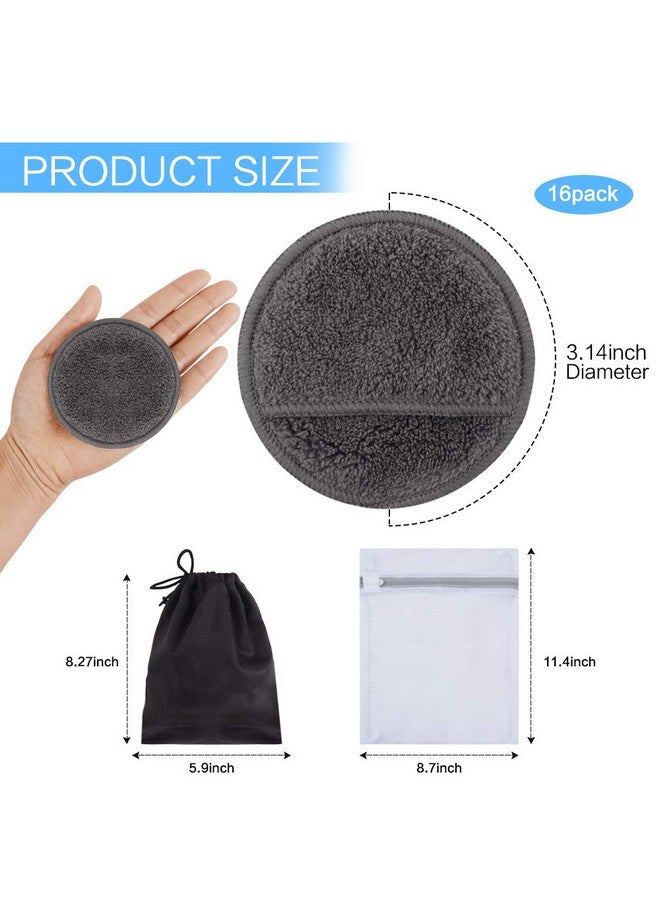 SUNLAND Reusable Makeup Remover Pads For Faceeyelips 16 Pack Microfiber Face Cleansing Gloves Washable With Laundry Bag And Travel Bag Rounds Toner Pads (Round 3.15Inchx16 Dark Grey)  - Image 3