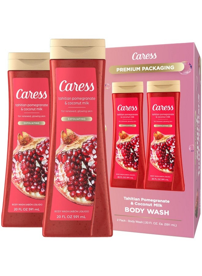 Caress Body Wash, Tahitian Pomegranate & Coconut Milk, Moisturizing Body Wash for Renewed, Glowing Skin, Exfoliating Body Soap Liquid, 20 Fl Oz (Pack of 2) - Image 1