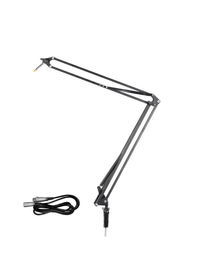 Isk Microphone Suspension Arm Stand 39 With Dual Cable, Shock-Resistant Omnidirectional Folding Suspension Arm Stand, Phone And Computer Network Karaoke Recording Voice-Over Microphone Condenser Mic Stand - Image 1