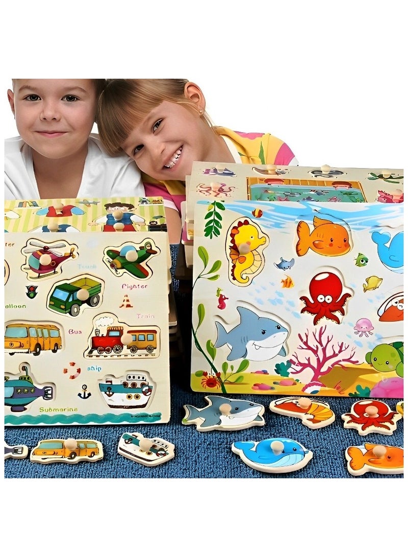 Pairing Maze & Assemble Wooden Puzzles for Toddlers, Jigsaw Shape Matching, Teacher Parents Early Learning Support Tools, Montessori Motor Skill Development Toys (Wild Animals 3 Pattern)  - Image 2