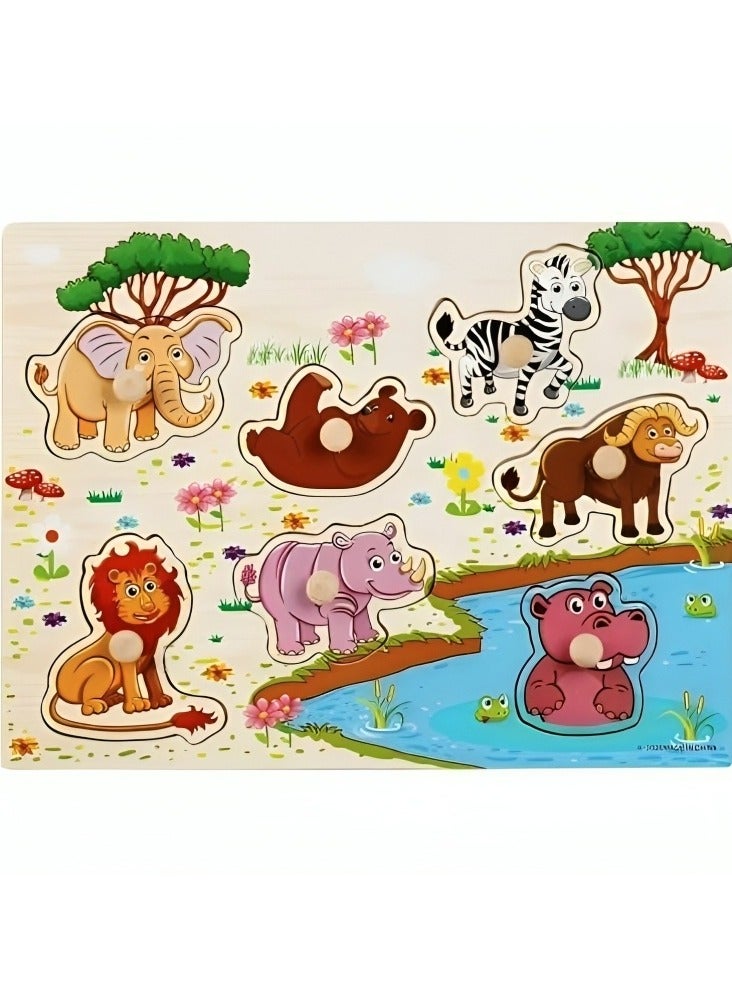 Pairing Maze & Assemble Wooden Puzzles for Toddlers, Jigsaw Shape Matching, Teacher Parents Early Learning Support Tools, Montessori Motor Skill Development Toys (Wild Animals 3 Pattern)  - Image 1