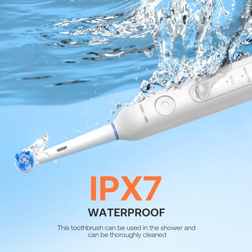 Bitvae Rotating Electric Toothbrush 2 Packs for Adults with Pressure Sensor, Gifts for Men/Women, 5 Modes Rechargeable Power Toothbrush with 8 Brush Heads, Black & White, R2 - Image 3