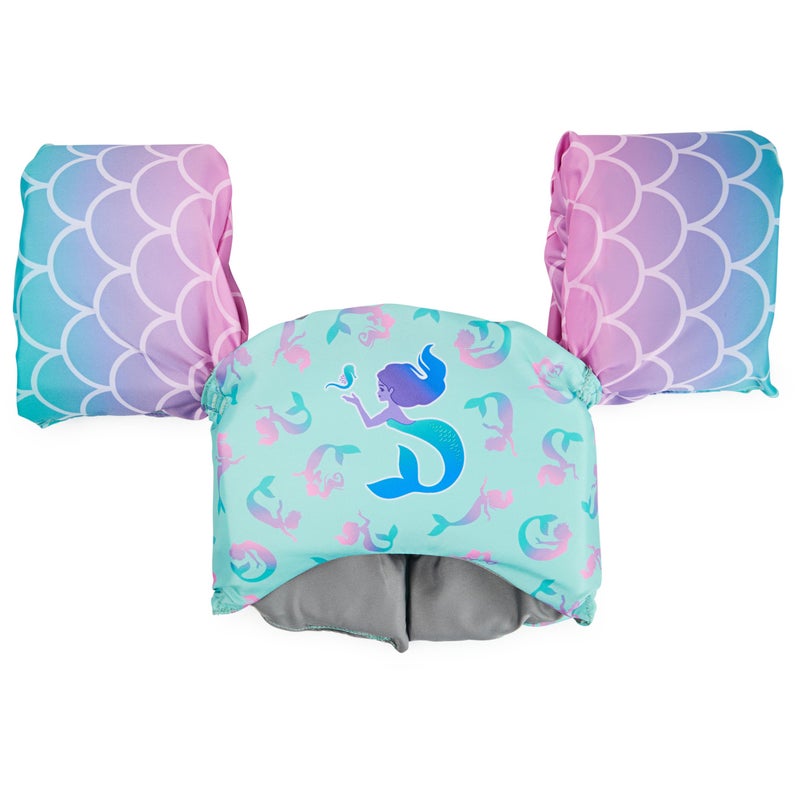 SwimWays مدرب السباحة من SwimWays، سترة نجاة معتمدة من خفر السواحل الأمريكي للأطفال، عوامات ذراع وسترات نجاة للأطفال من 33-55 رطل، حورية البحر - Image 1