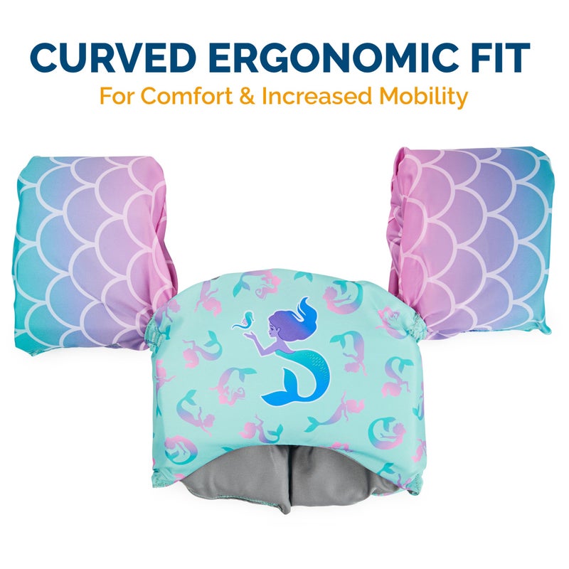 SwimWays مدرب السباحة من SwimWays، سترة نجاة معتمدة من خفر السواحل الأمريكي للأطفال، عوامات ذراع وسترات نجاة للأطفال من 33-55 رطل، حورية البحر - Image 4