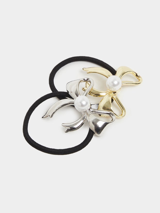 Styli Styli Set of 2 - Faux Pearl Detail Bow Hair Tie  - Image 3