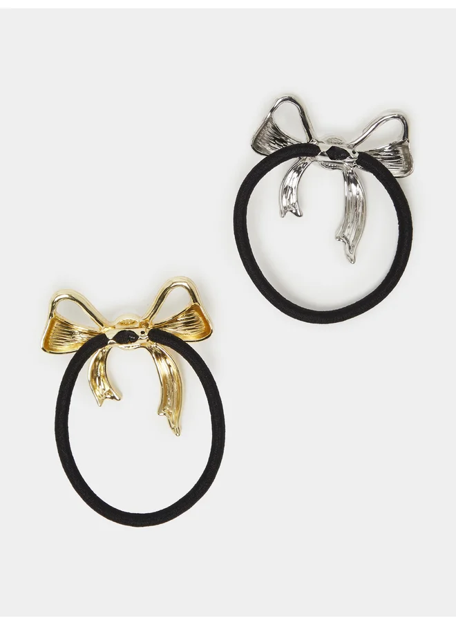 Styli Styli Set of 2 - Faux Pearl Detail Bow Hair Tie