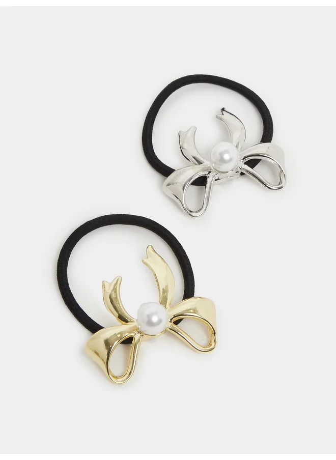 Styli Styli Set of 2 - Faux Pearl Detail Bow Hair Tie