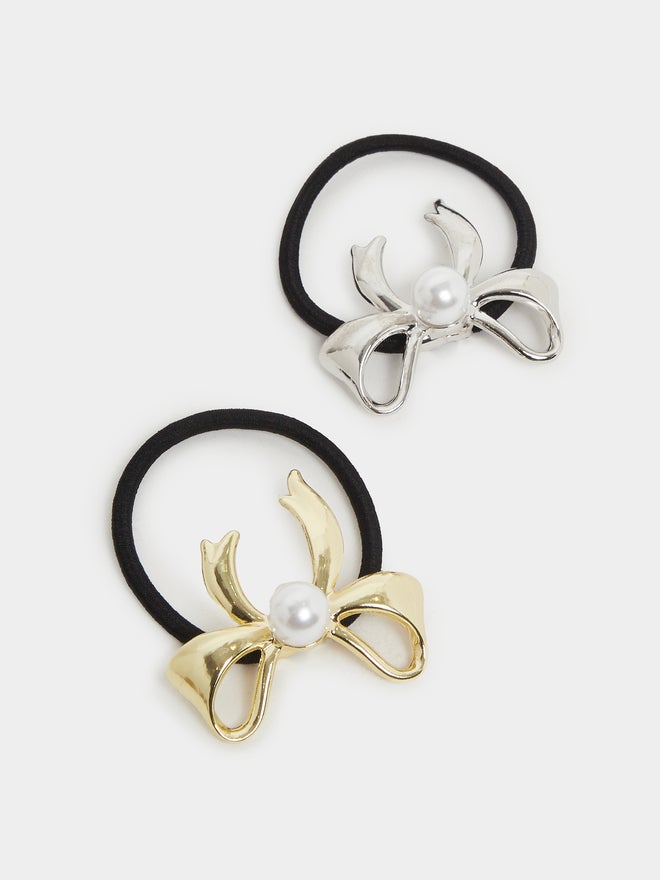 Styli Styli Set of 2 - Faux Pearl Detail Bow Hair Tie  - Image 1