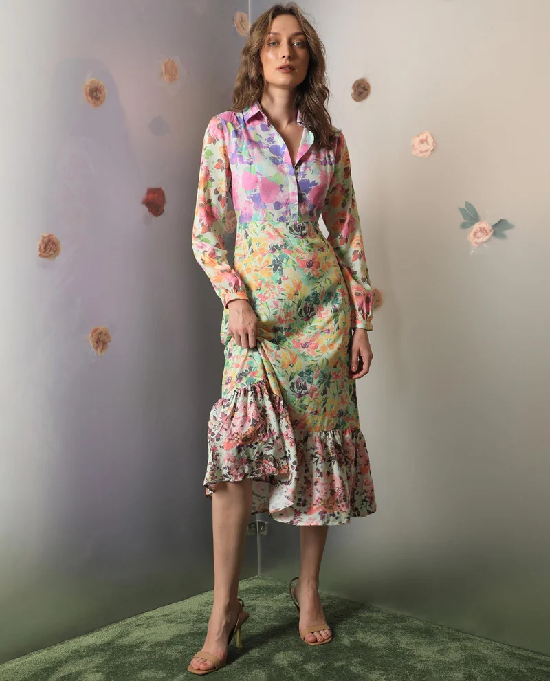 ريريزم Women's Intense Floral Print Multi-Print Dress