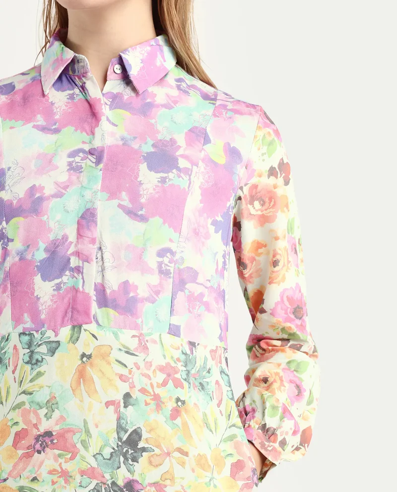 Rareism Women's Intense Floral Print Multi-Print Dress