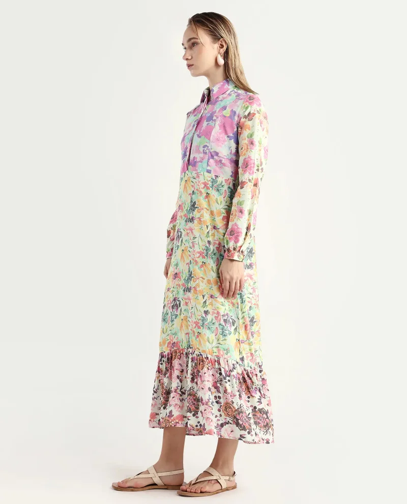 Rareism Women's Intense Floral Print Multi-Print Dress