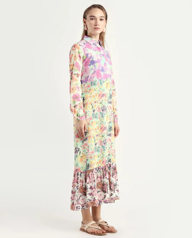 Rareism Women's Intense Floral Print Multi-Print Dress
