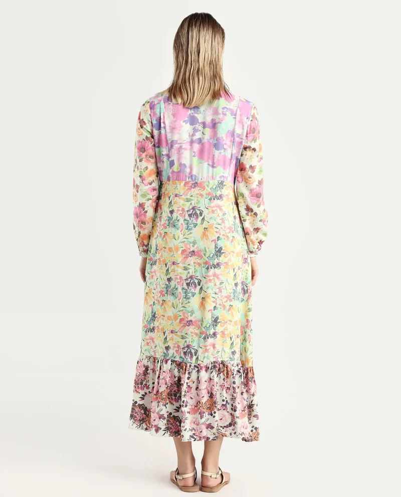 Rareism Women's Intense Floral Print Multi-Print Dress