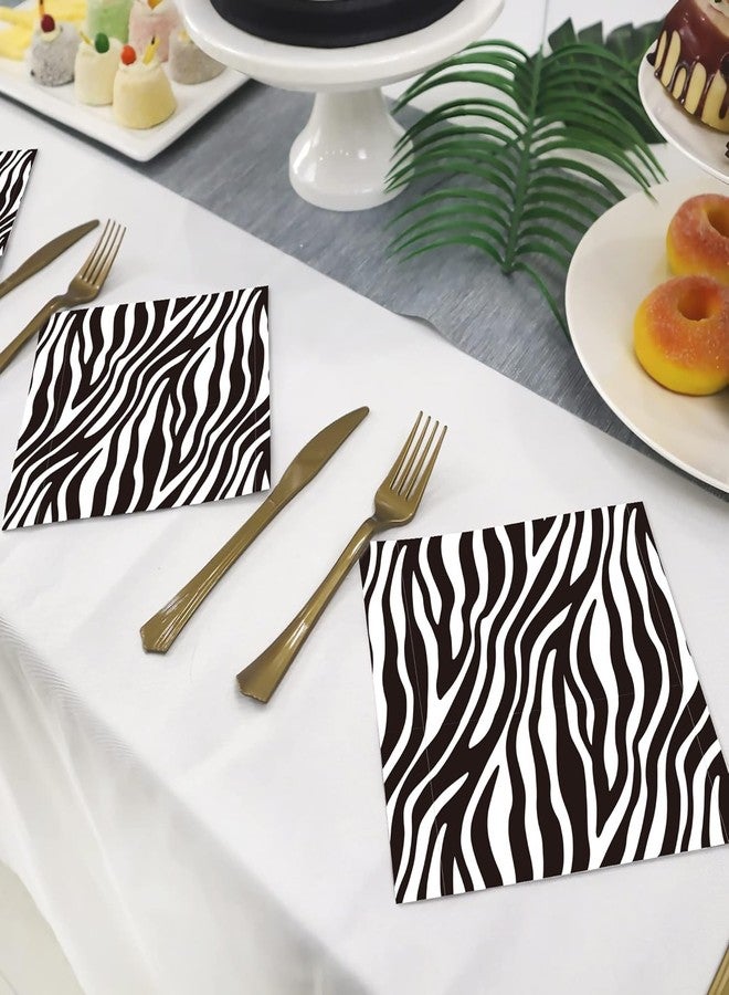 BHNACIER 40Pcs Zebra Print Paper Napkins Zebra Party Napkins Jungle Animals Napkin Birthday Themed Party Supplies Jungle Animals Disposable Paper Napkin for Jungle Animals Parties, Safari Animal Party Pack - Image 4
