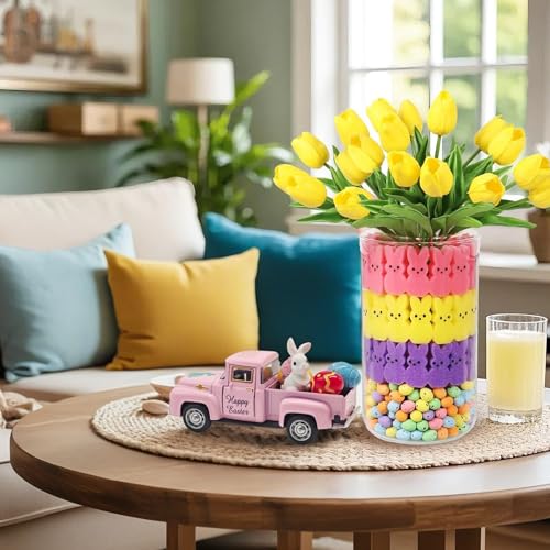 YimiBloss Pink Easter Decorations - Mini Farmhouse Vintage Metal Truck with Easter Eggs & Bunny, Pink Spring Farm-Style Pickup Decor for Table Tiered Tray Home Kitchen Office Keepsake Gifts - Image 5