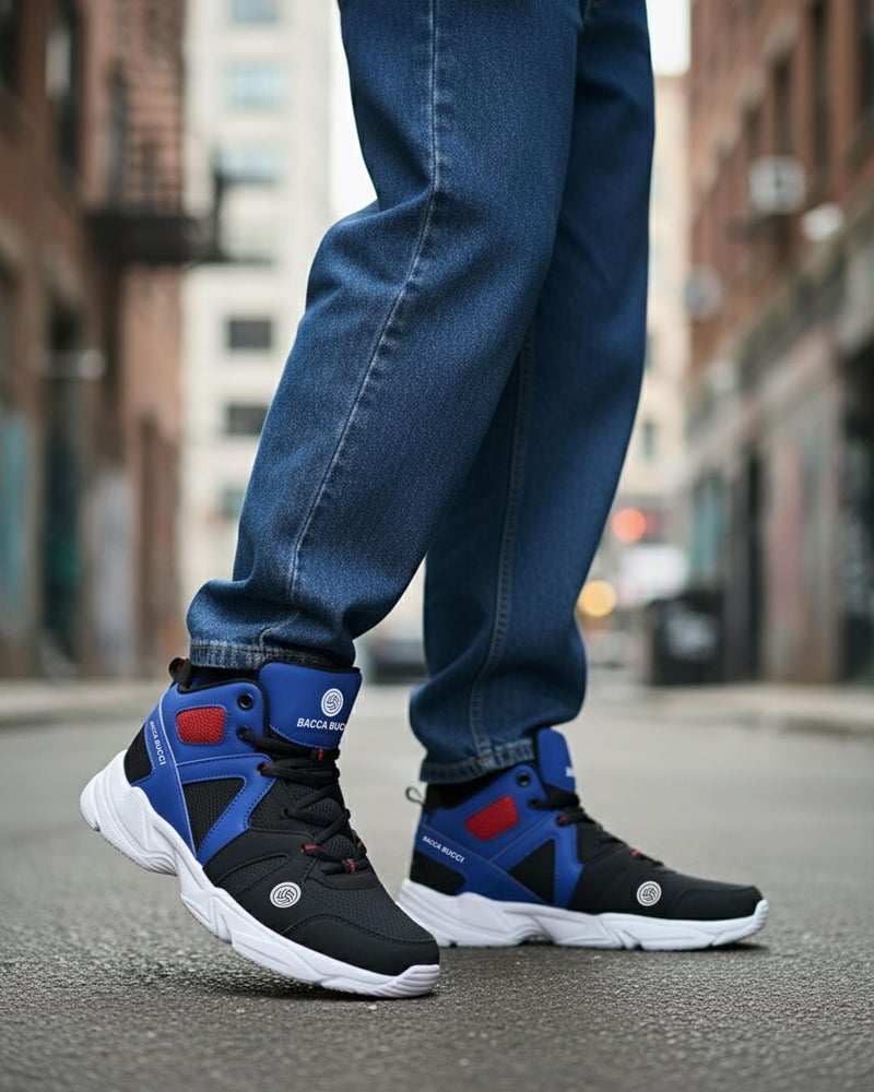 Bacca Bucci® Men's Caper High Top Men Sneakers with Anti Slip Sole & Breathable Upper- Blue/Black, Size UK8 - Image 3