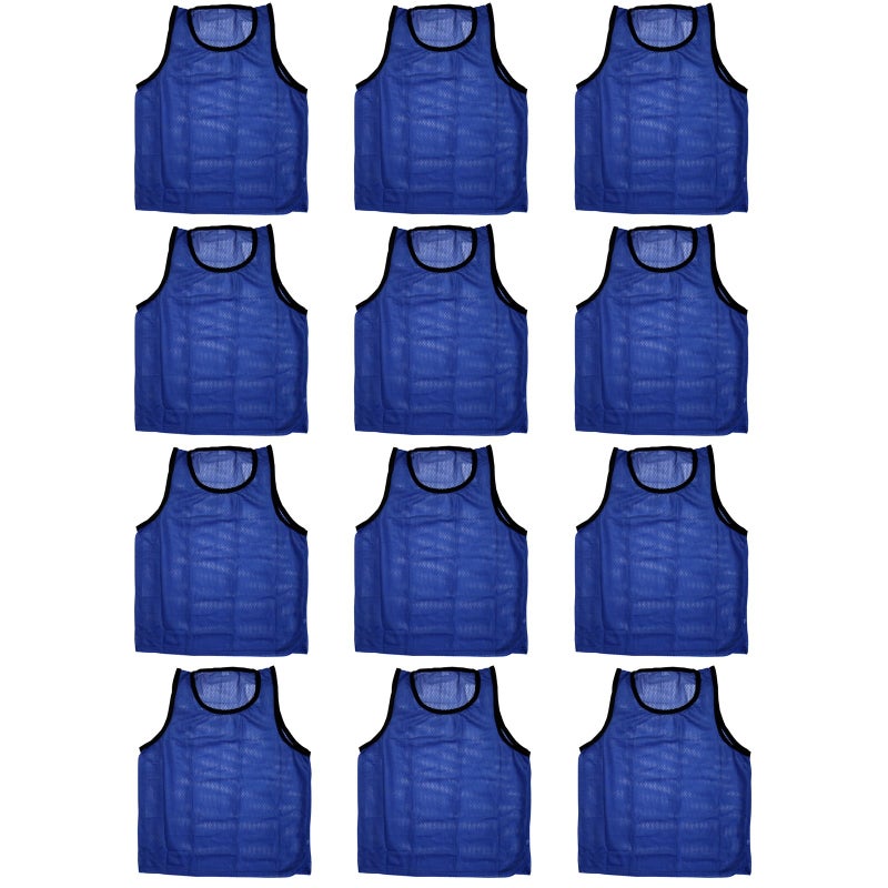 BlueDot Trading 12 Adult Mens Womans Unisex Sports Pinnie Scrimmage Training Vest Nylon Mesh for Team Practice Great for Soccer Field Hockey Lacrosse Football Basketball more Blue 12 Pack