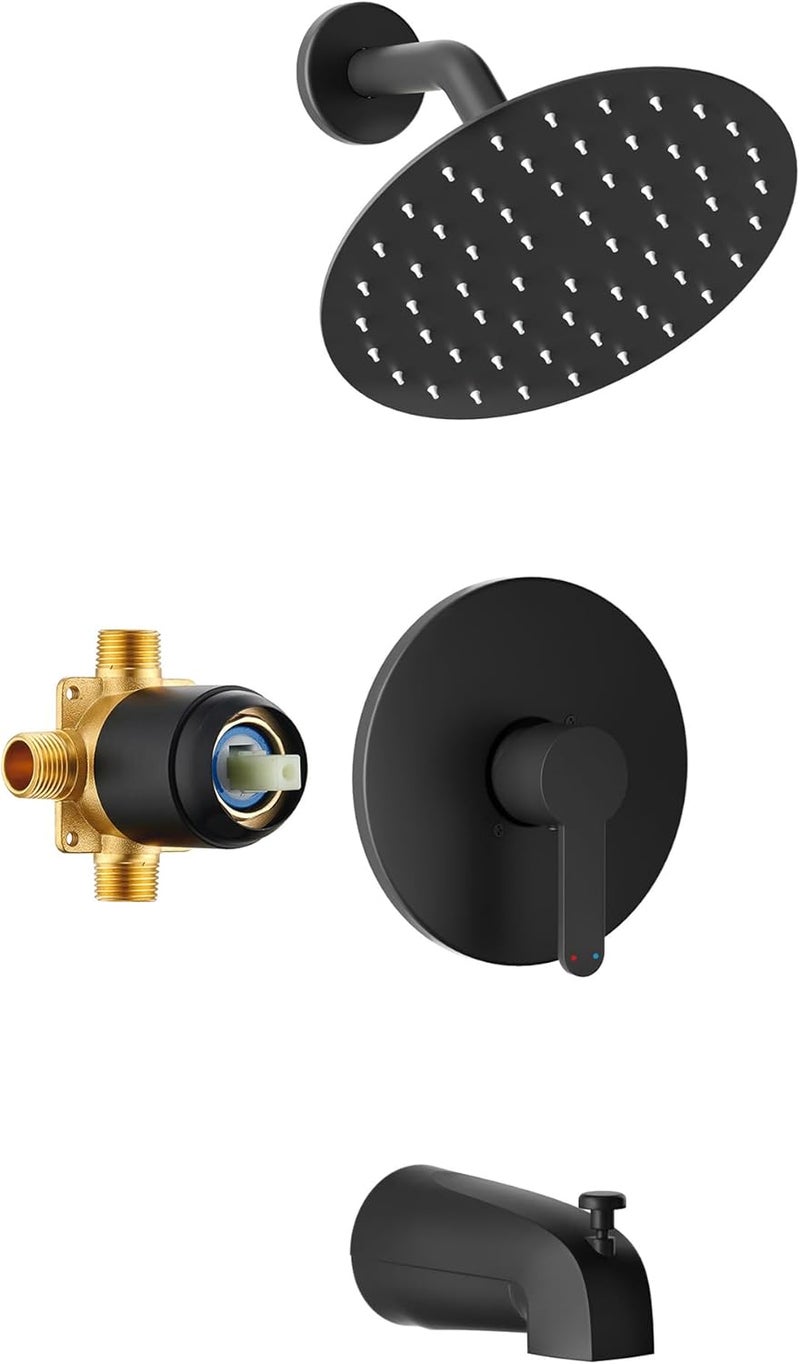 HoliSpa Tub Shower Faucet, Matte Black Shower Faucet Set with 8-Inch All-Metal Rainfall Showerhead and Bathtub Spout, Single-Handle Tub Shower-Trim Kit Included Valve, Matte Black - Image 1