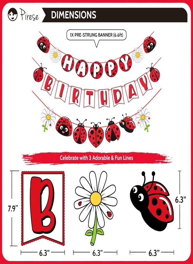 Pirese Ladybug Birthday Decorations, Ladybug Party Banner with Balloons, Pre-Strung Happy Birthday Decor Kit - Image 3
