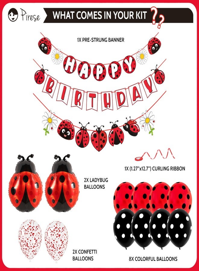 Pirese Ladybug Birthday Decorations, Ladybug Party Banner with Balloons, Pre-Strung Happy Birthday Decor Kit - Image 2