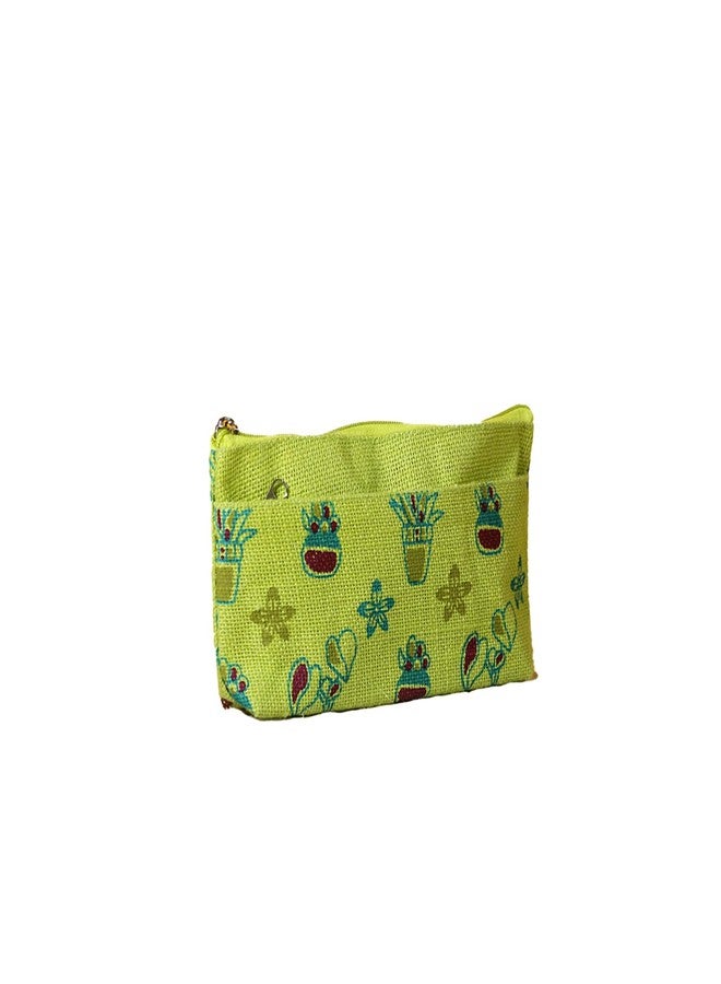 Jute Cottage Eco-Friendly Plant Print Pencil Pouch for Kids | Natural Jute Stationery Organizer with Smooth Zip | Durable, Lightweight & Travel-Friendly | Ideal Return Gift & (Green) - Image 1