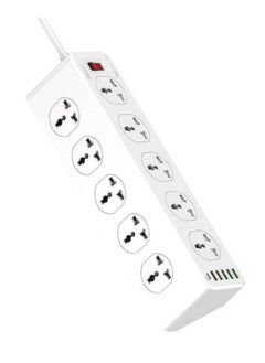 JBQ 2500W 10 Sockets With 5 USB Ports And 1 Type-C PD Port Desktop Extension Home Charger With 2M UK Power Cord White  - Image 2