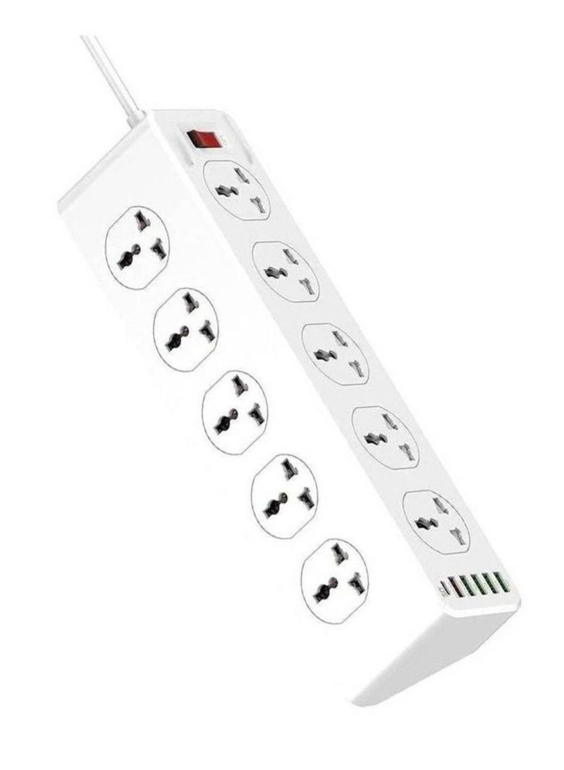 JBQ 2500W 10 Sockets With 5 USB Ports And 1 Type-C PD Port Desktop Extension Home Charger With 2M UK Power Cord White - Image 2