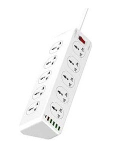 JBQ 2500W 10 Sockets With 5 USB Ports And 1 Type-C PD Port Desktop Extension Home Charger With 2M UK Power Cord White  - Image 1