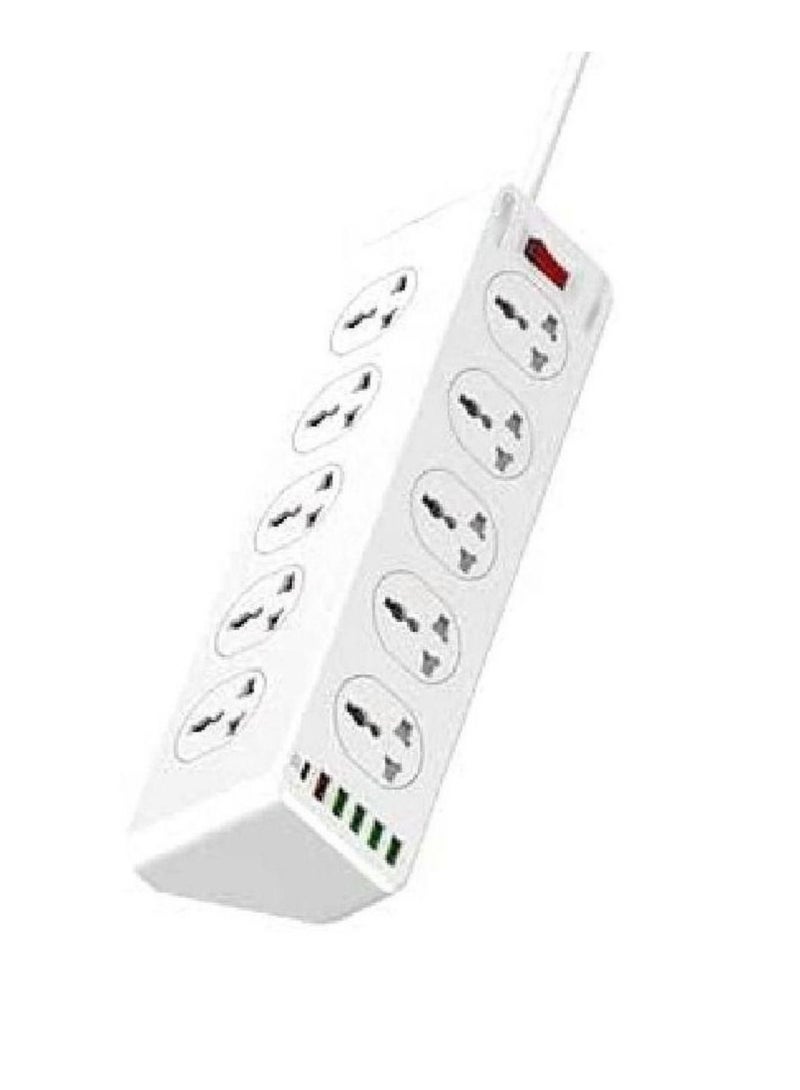 JBQ 2500W 10 Sockets With 5 USB Ports And 1 Type-C PD Port Desktop Extension Home Charger With 2M UK Power Cord White - Image 1