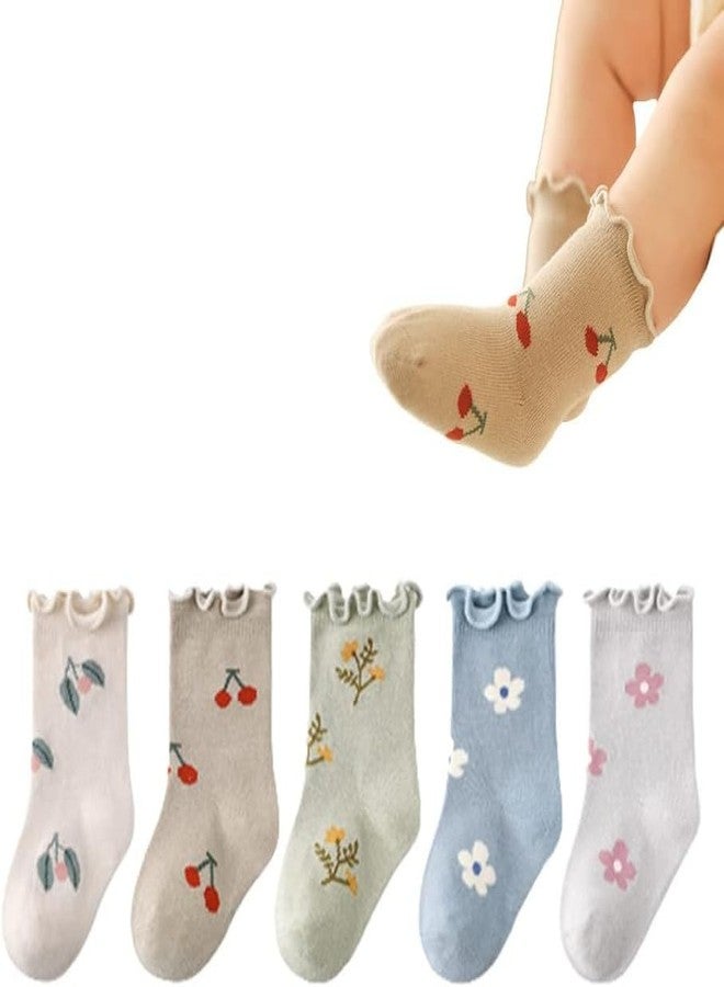 MIKONIKO جوارب مينيكو للبنات جوارب مزخرفة للبنات جوارب قطنية طويلة للفتيات من 1-4 سنوات_5 أزواج - Image 1