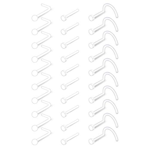 MODRSA Clear Nose Rings Studs Nose Retainer Flexible L-Shape Nose Bone Pin Screw Nostril Piercing Retainer for Work Surgery Round and Flat Top 18g - Image 1