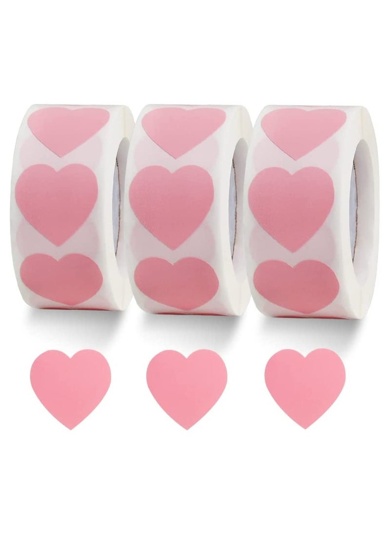 Generic - 1500 Labels Pink Heart Stickers 1 inch Heart Coding Shape Paper Labels for Wedding Anniversaries Invitation Envelopes C ute Decals for Water Bottle Packaging3 Pcs/500 Per Roll - Image 1