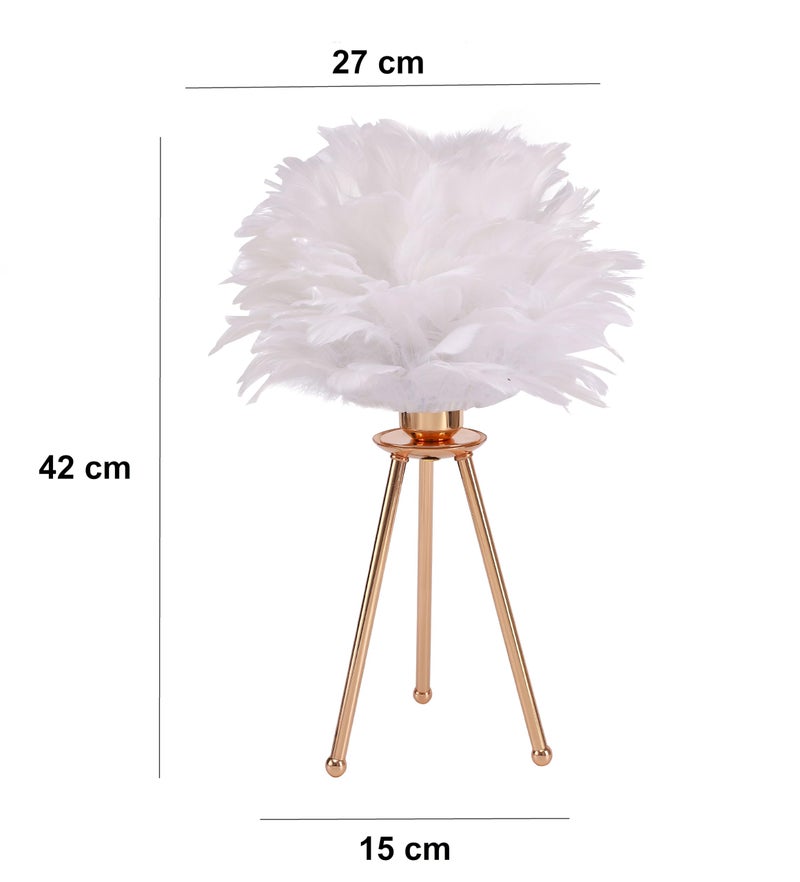 HOME ELEMENTS Modern Feather Shade LED Table Lamp with Tripod Stand, Night Lamp for Bedroom Living Room Home Decor Warm Light Classic Bedside Desk Lamp Study Lamp Nightstand Lamp (White) - Image 5