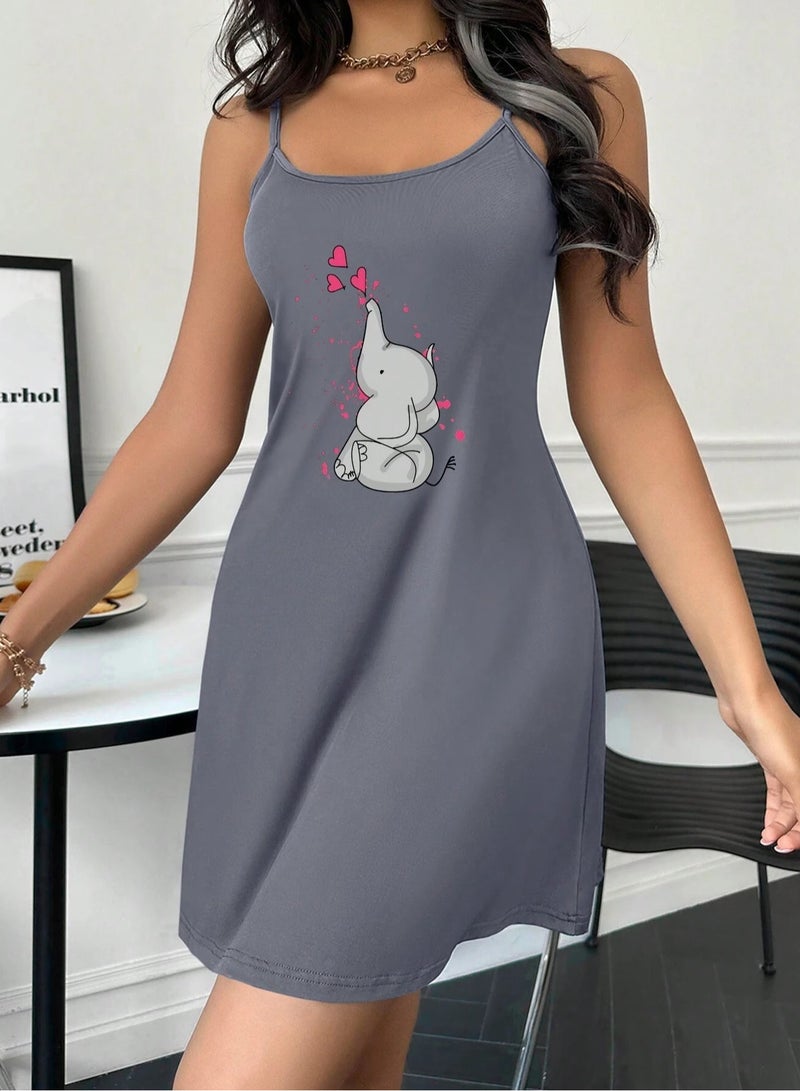 Mesery Sleep Shirt Cotton Thin Strap -DARKGREY - Image 1