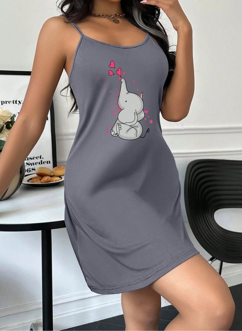 Mesery Sleep Shirt Cotton Thin Strap -DARKGREY - Image 3