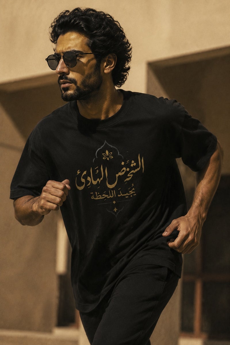 Men's Black Arabic Calligraphy Graphic T-Shirt Oversized Casual Short Sleeve Crew Neck Streetwear Tee - Image 3
