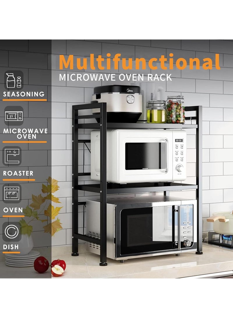 AUTOYSUR حامل ميكروويف، رف ميكروويف مكون من طبقتين مع 6 خطافات، رف ميكروويف قابل للتمدد أفقيًا، منظم طاولة المطبخ لفرن المحمصة وطباخ الأرز - Image 2