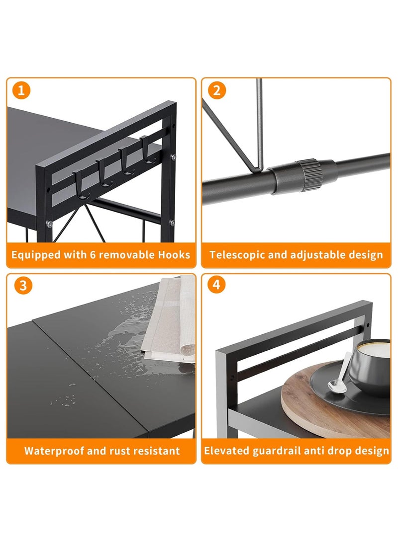 AUTOYSUR حامل ميكروويف، رف ميكروويف مكون من طبقتين مع 6 خطافات، رف ميكروويف قابل للتمدد أفقيًا، منظم طاولة المطبخ لفرن المحمصة وطباخ الأرز - Image 3