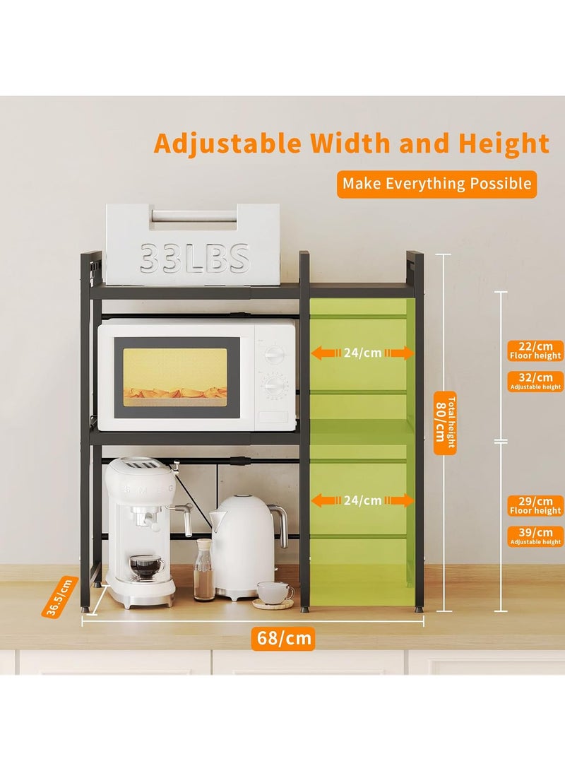 AUTOYSUR حامل ميكروويف، رف ميكروويف مكون من طبقتين مع 6 خطافات، رف ميكروويف قابل للتمدد أفقيًا، منظم طاولة المطبخ لفرن المحمصة وطباخ الأرز - Image 4