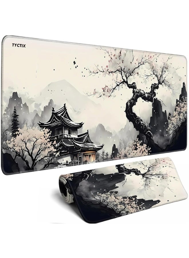 TYCTIX Large Mouse Pad 800x300mm Extended Mouse Pad Non-Slip Rubber Base Gaming Mouse pad Office Mouse Mat Smooth Cloth Surface Desk Mat Keyboard Pads for Computers, Cherry Blossom - Image 1