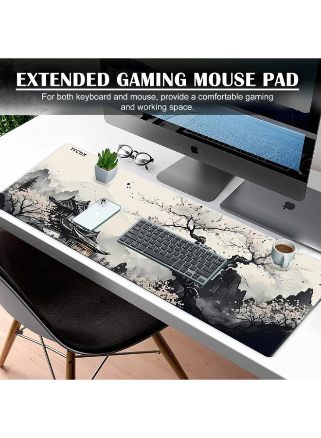 TYCTIX Large Mouse Pad 800x300mm Extended Mouse Pad Non-Slip Rubber Base Gaming Mouse pad Office Mouse Mat Smooth Cloth Surface Desk Mat Keyboard Pads for Computers, Cherry Blossom - Image 4